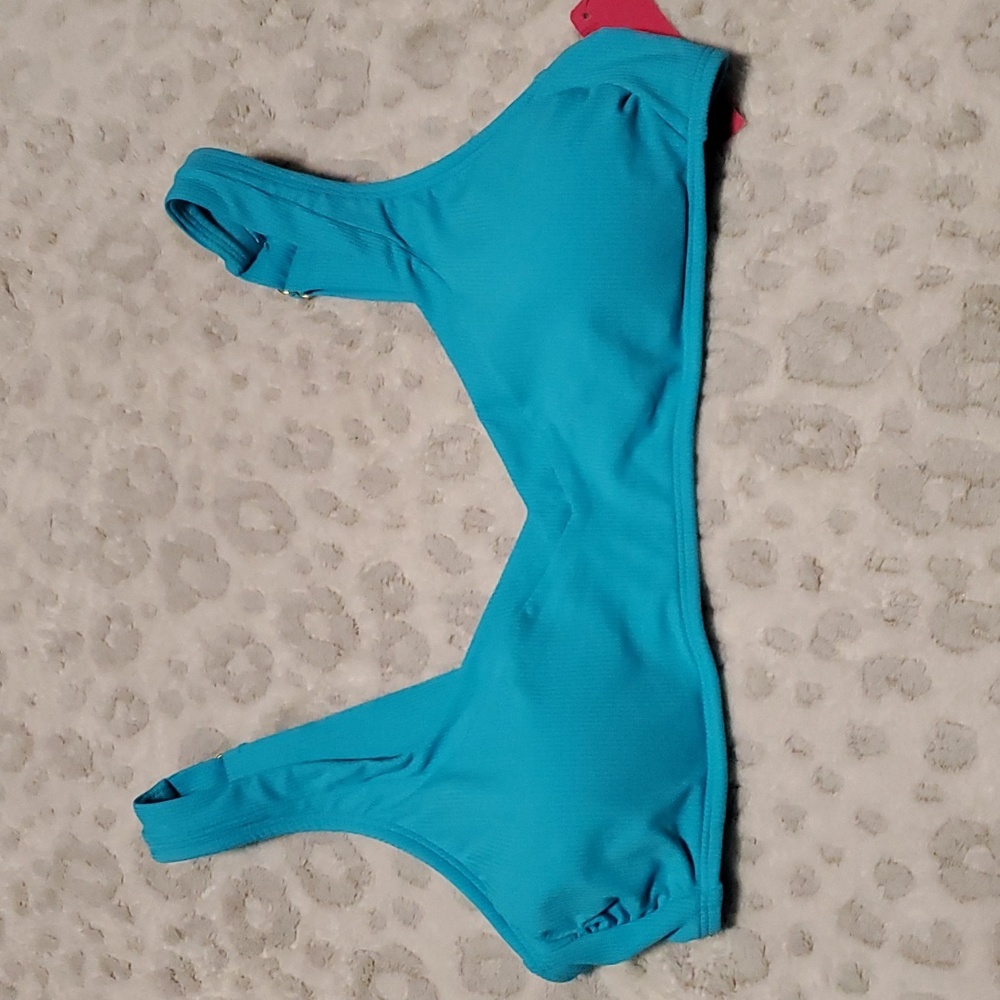 Blue Ribbed Bikini Top